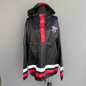 Vtg 90s Chicago Bulls windbreaker - Size S 1/4  Zip Pullover hood Michael Jordan